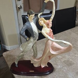 Elegant Dancing Couple Sculpture in Pink and Gray